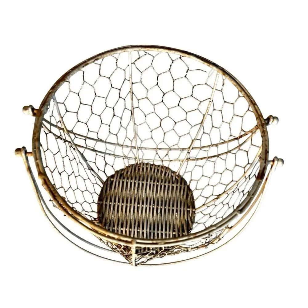 Vintage Wire & Wicker Basket with Handles Egg Basket Cottagecore Grannycore